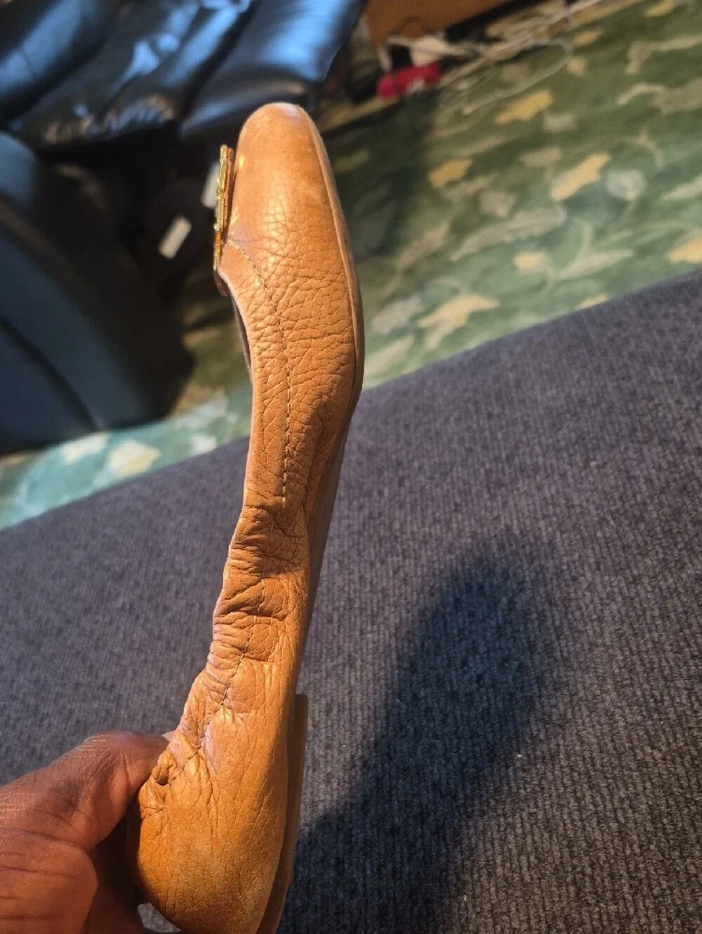 Tory Burch Caramel Leather Ballet Flats with Gold Logo